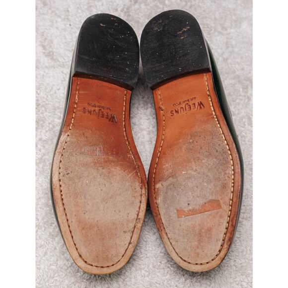 Bass Weejuns Green Black Leather Penny Loafers Contrast Stitching Mens Size 9 - Picture 6 of 16